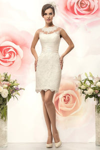 Pencil Short Jewel Sleeveless Keyhole Lace Dress With Appliques