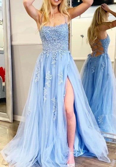 Večerní šaty s tylovou sukní po zemi, střihu A, bez rukávů, s krajkou, pro volný čas