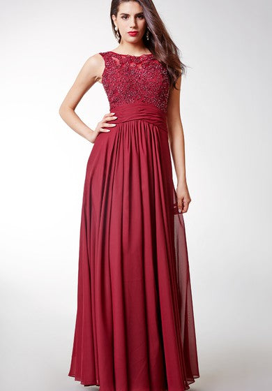 Gorgeous Cap-sleeved Long Chiffon Dress With Lace-embellished Bodice