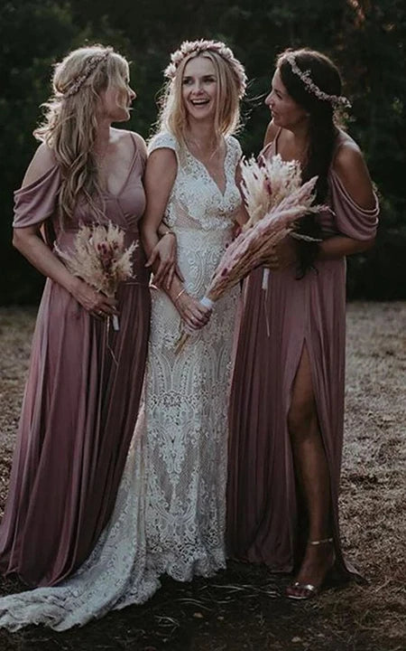 فستان زفاف زفاف دانتيل غمد العميق عتيقة