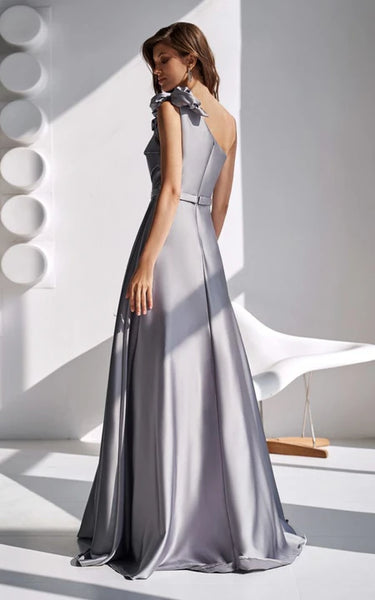 One-shoulder Sleeveless Sheath Ruched Satin Dress