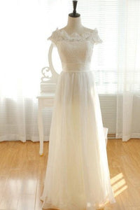 Floor-Length Cap Keyhole Chiffon Lace Dress