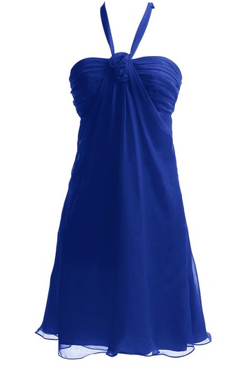 Sleeveless Halter Ruched Bodice Short Chiffon Dress