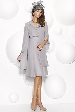 Knee-Length Half Sleeve V-Neck Jeweled Chiffon Mother Of The Bride Dress