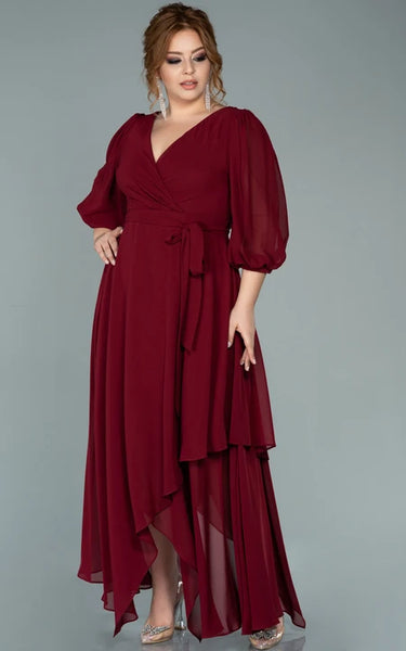 V-neck Half-sleeve Chiffon Empire Petal A-line Formal Plus Size Dress