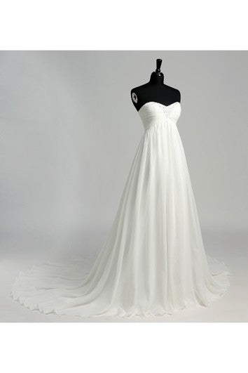 A-line Sweetheart Sleeveless Floor-length Chiffon Wedding Dress with Court Train