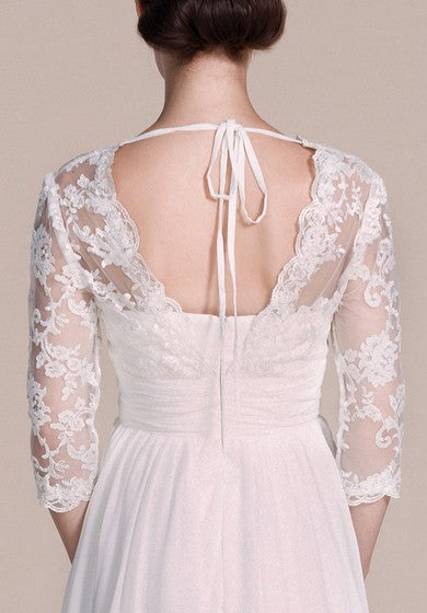 Vestido hasta la rodilla con cuello en V de manga con encaje con encaje con encaje