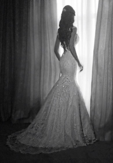 Úchvatné krajkové svatební šaty mořské panny 2018 s korálky a flitry