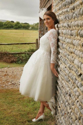 1950S Lace And Tulle Tea Wedding Dress