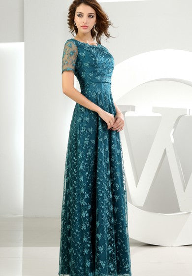 Vyšívané dlouhé šaty s krátkým rukávem a průhledným topem