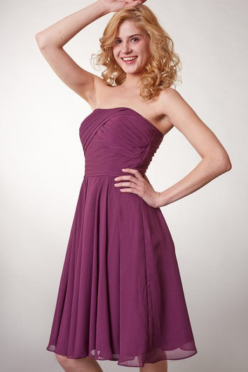 A-line Style Strapless Short Chiffon Dress