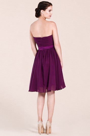 Strapless V-cut Short Pleated Chiffon Dress