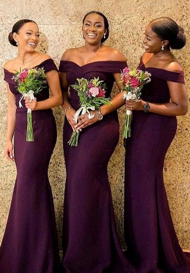 Sexy Elegant Mermaid Jersey Off-the-shoulder Bridesmaid Dress With Ruching