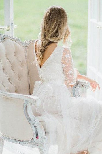 Tulle a-line e abito da sposa in pizzo