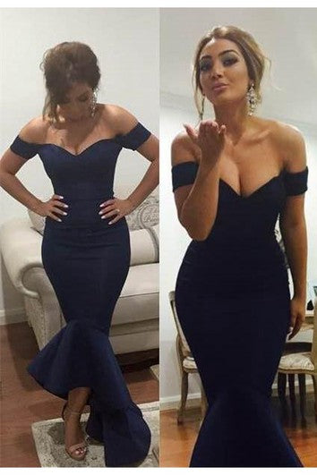 Sexy šaty na ples ve stylu mořské panny s odhalenými rameny a volány, s vysokým a nízkým lemem