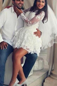 Delicate Lace Appliques Short White Homecoming Dress Long Sleeve