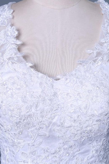 A-Line V-Neck Sweep Train Lace Sequins Dress