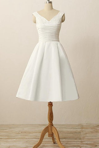 Short V-Neck Pleats Beading Appliques Satin Dress