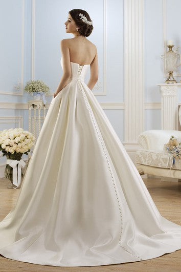 Ball Gown Long High-Neck Long-Sleeve Illusion Satin Dress With Lace