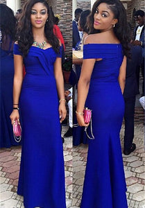 Elegant Royal Blur Mermaid 2022 Prom Dress Off the Shoulder Floor Length Party Gown