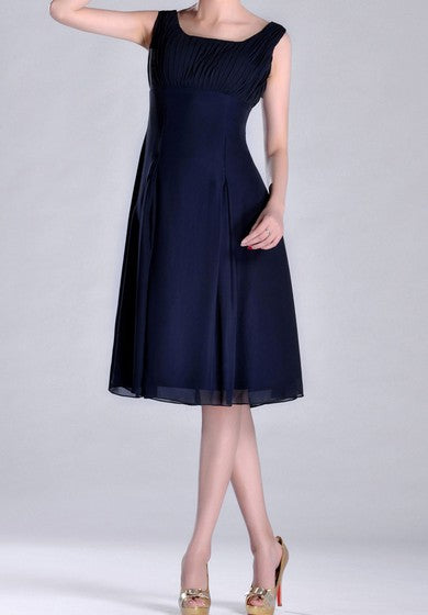 Scooped A-line Pleated Chiffon Knee-length Bridesmaid Dress