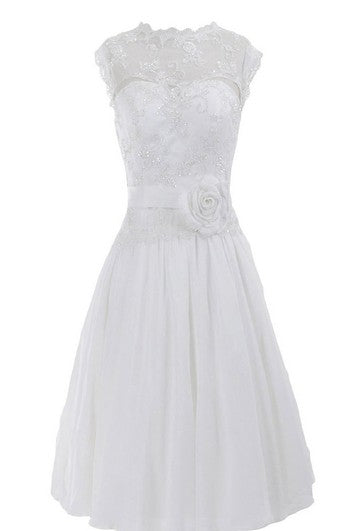 Sleeveless High Neck Appliqued Beaded Knee-length Chiffon Dress