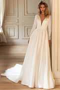 Modern A Line Satin Wedding Gown with Ruching and Train