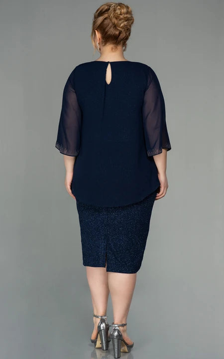 U-Boot-Ausschnitt, lange Ärmel, Bleistift, knielang, Pailletten, Übergröße, Kleid für die Brautmutter