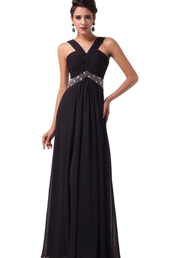 Sexy Sleeveless Chifofn Dress With Beaded Waist