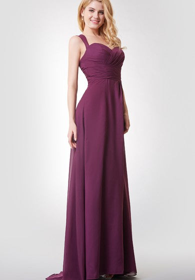 A-line Ruched Long Chiffon Dress With Key-hole