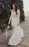 BOHO SEACE BEACH CHEATH CHEATH CHIFFON IMPIRE Abito da sposa a manica lunga
