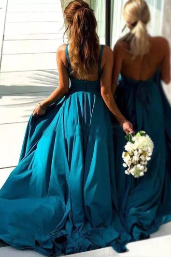 Šaty s výstřihem do V, bez rukávů, s vlečkou, z dresového materiálu, áčkového střihu