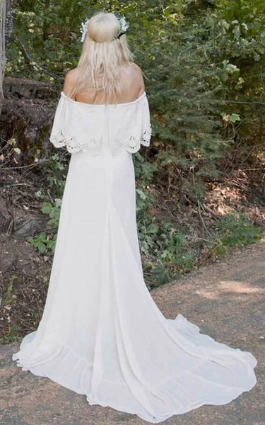 Boho Off-the-shoulder Lace Country Chiffon Casual Wedding Dress