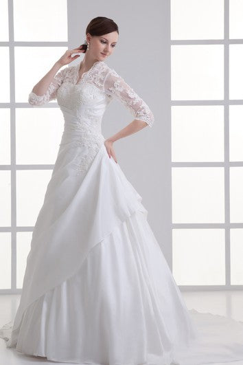 Alluring Ball Gown Sleeve Taffeta High Neck Wedding Dresses