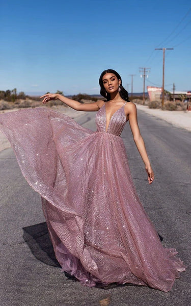 Sexy Plunged Spaghetti Empire A-line Sequin Prom Dress