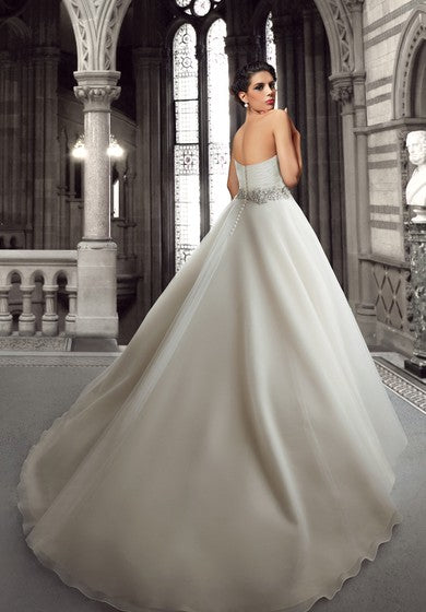 Pleated Organza Ball Gown with Rhinestones