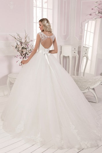 Ball Gown Applique Backless Long Dress