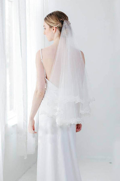 Ethereal Soft Tulle Wedding Veil with Lace Applique