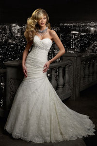 Mermaid Floor-Length Sweetheart Sleeveless Lace-Up Lace Dress With Side Draping And Beading