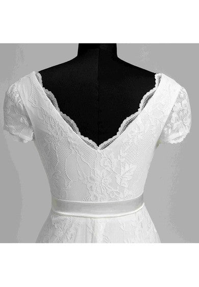 A Line Garden Cap Short Sleeve Wedding Dress