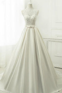 Ball Gown V-Neck Sleeveless Satin Dress with Beading