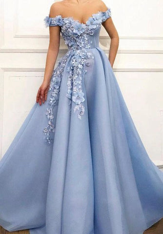 Floral Appliqued Adorable Off-the-shoulder Ball Gown Dress With Beading