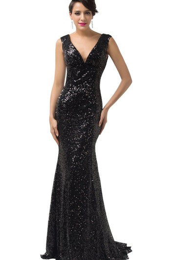 Šaty bez rukávů s výstřihem do V ve stylu mořské panny s celoplošnými flitry