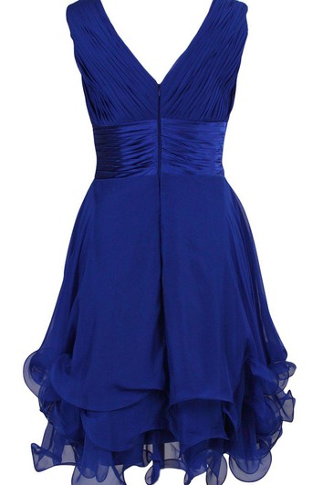 Sleeveless V-neck A-line Dress With Ruffles