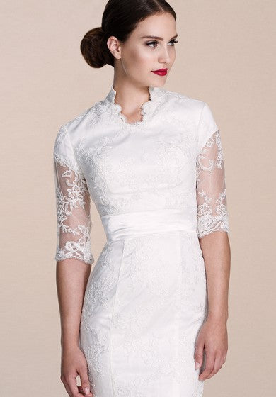 Half-sleeved Lace Gown With Illusion Sleeves