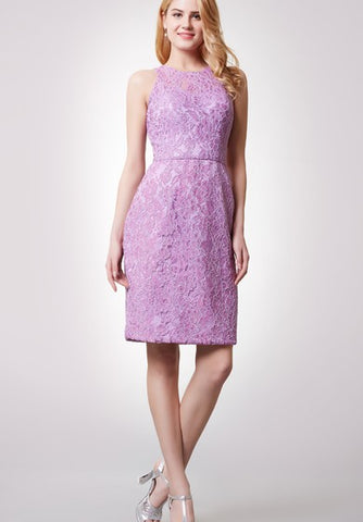 Sleeveless Jewel Neck Short Lace Dress With Keyhole Back