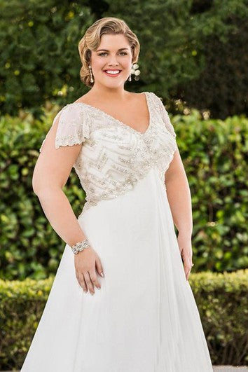 Šaty A-Line mini s výstřihem do V, bez rukávů, s volánem, čepičkou, korálkováním, kartáčovaným vláknem, vlečkou, šněrováním na zádech, z šifonu a krajky