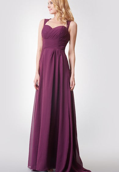 A-line Ruched Long Chiffon Dress With Key-hole