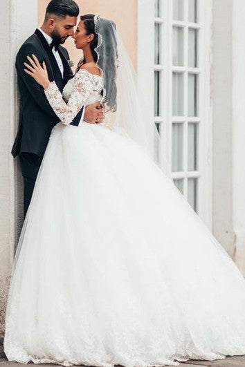 Abito a maniche lunghe di abito a maniche lunghe abito da sposa con appliques