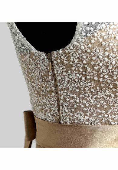 A-line Bateau Cap Short Sleeve Floor-length Jersey Lace Dress